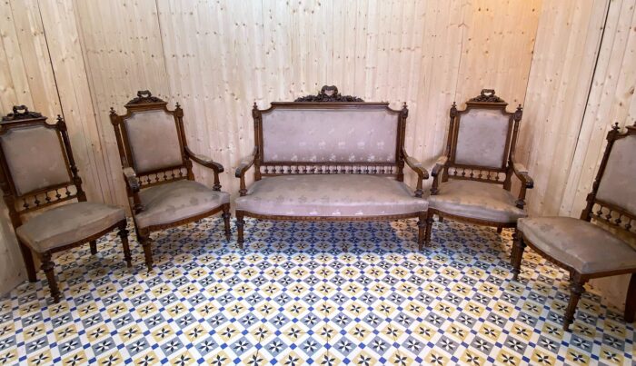 SILLERIA, SOFA Y SILLONES DE ROBLE MACIZO ESTILO ALFONSINO S.XIX