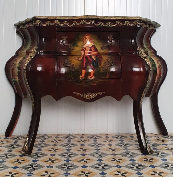 Antiguo mueble comoda con escenas pintadas a mano y relieves en bronce S.XIX - Imagen 5