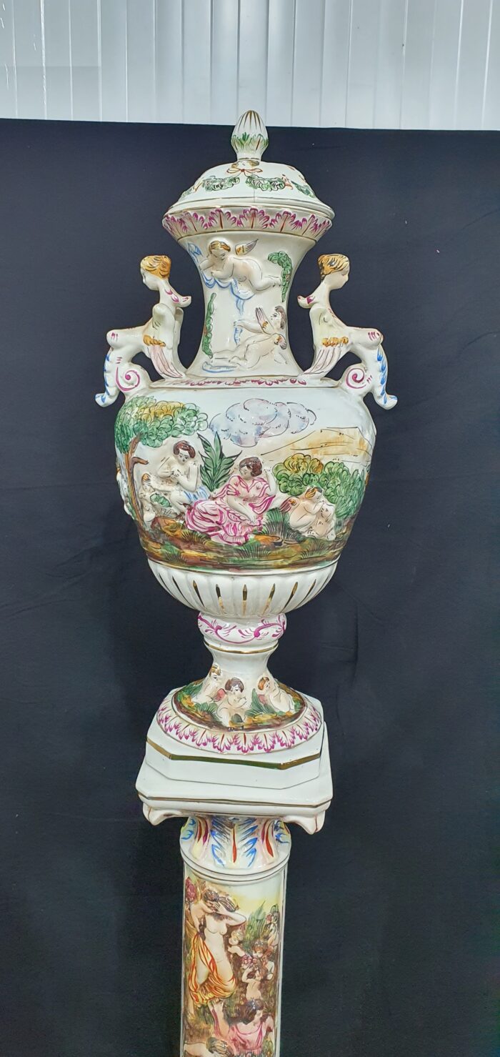 Jarrón sobre columna porcelana Capodimonte - Imagen 6