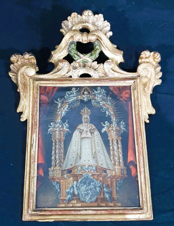 Oleo sobre cobre y cornucopia S.XVII Virgen del Sagrario de Toledo