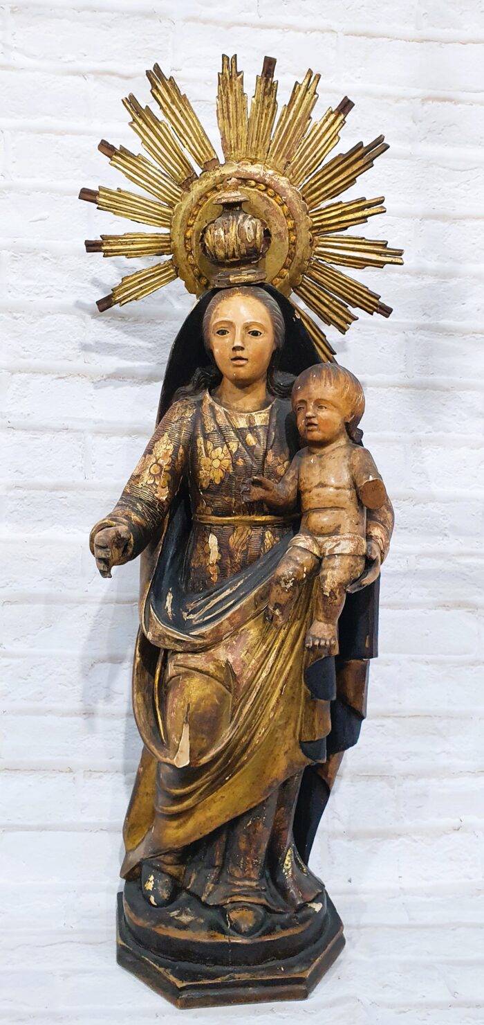 Talla de madera policromada Virgen con niño S.XVIII