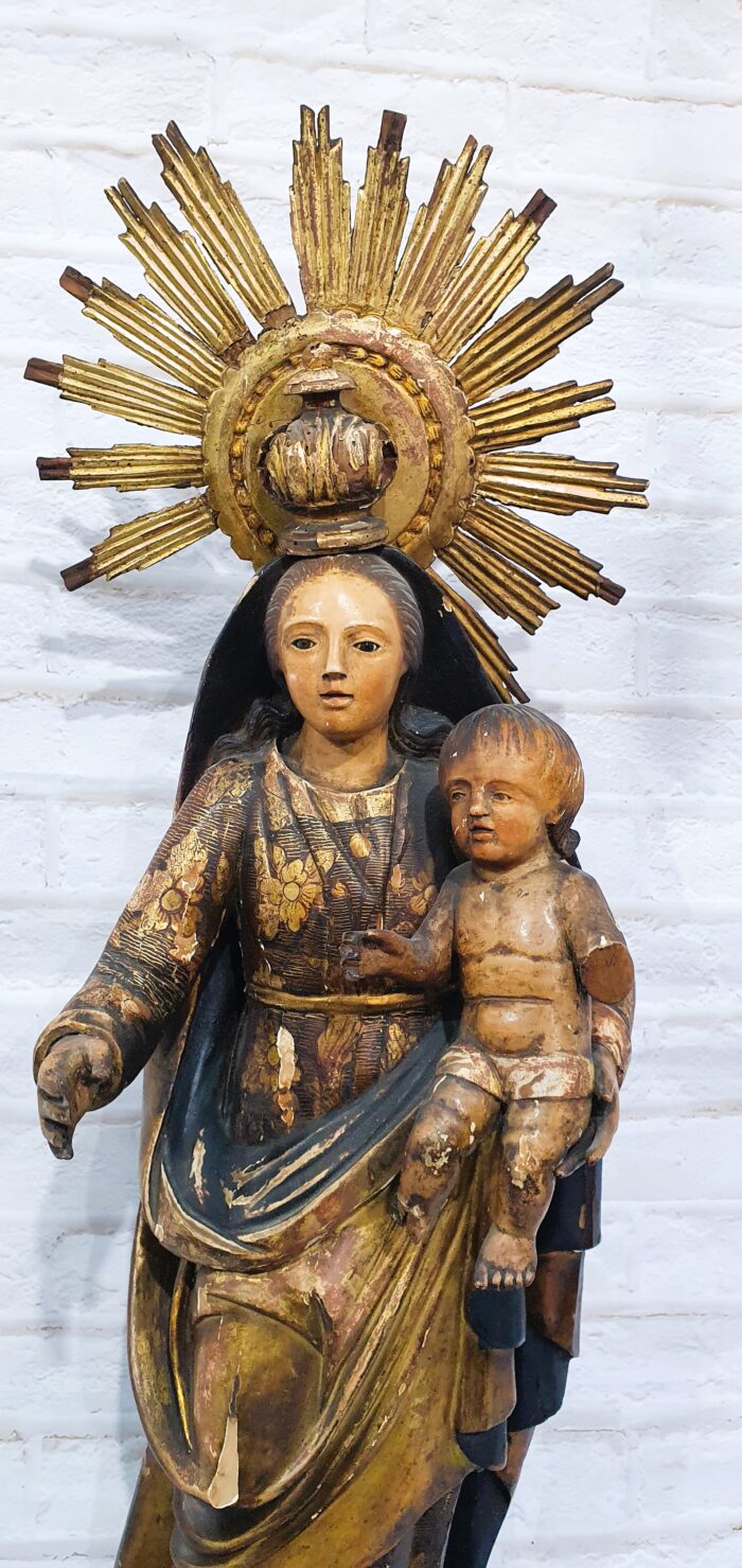 Talla de madera policromada Virgen con niño S.XVIII - Imagen 9