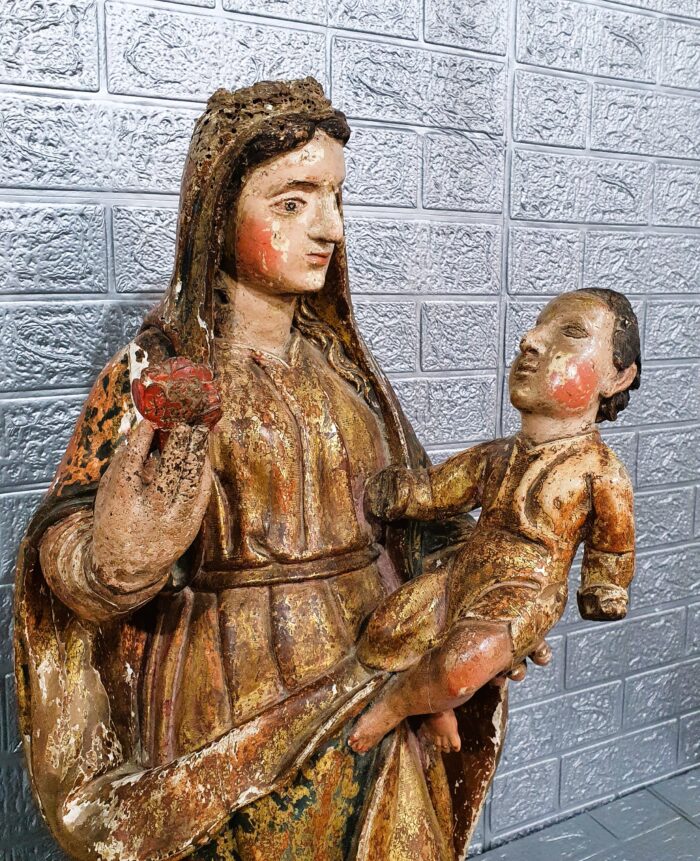 Talla de madera policromada Virgen con niño SS.XVII-XVIII - Imagen 9