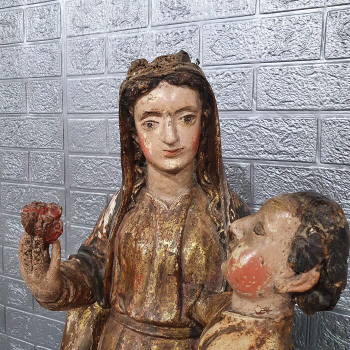 Talla de madera policromada Virgen con niño SS.XVII-XVIII - Imagen 8
