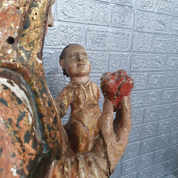 Talla de madera policromada Virgen con niño SS.XVII-XVIII - Imagen 5