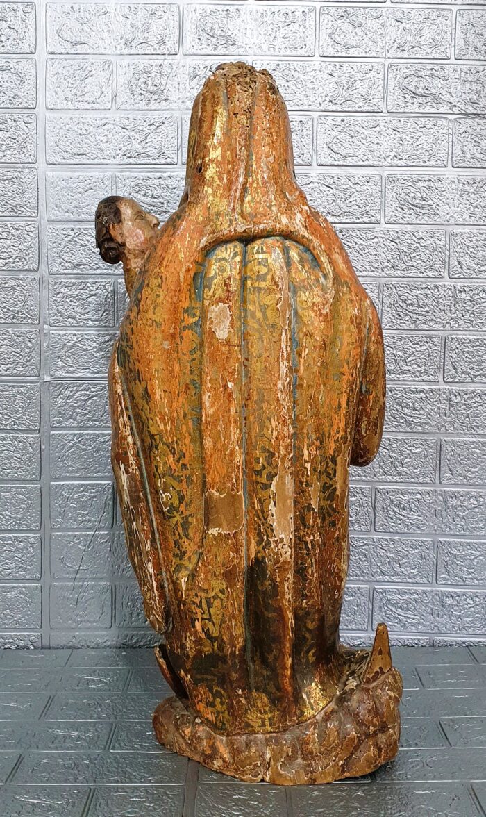 Talla de madera policromada Virgen con niño SS.XVII-XVIII - Imagen 4