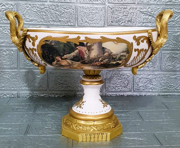 Conjunto jarrones y centro de mesa porcelana y bronce - Imagen 11