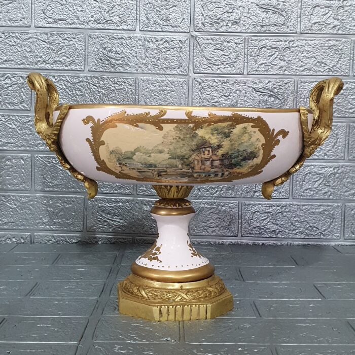 Conjunto jarrones y centro de mesa porcelana y bronce - Imagen 7